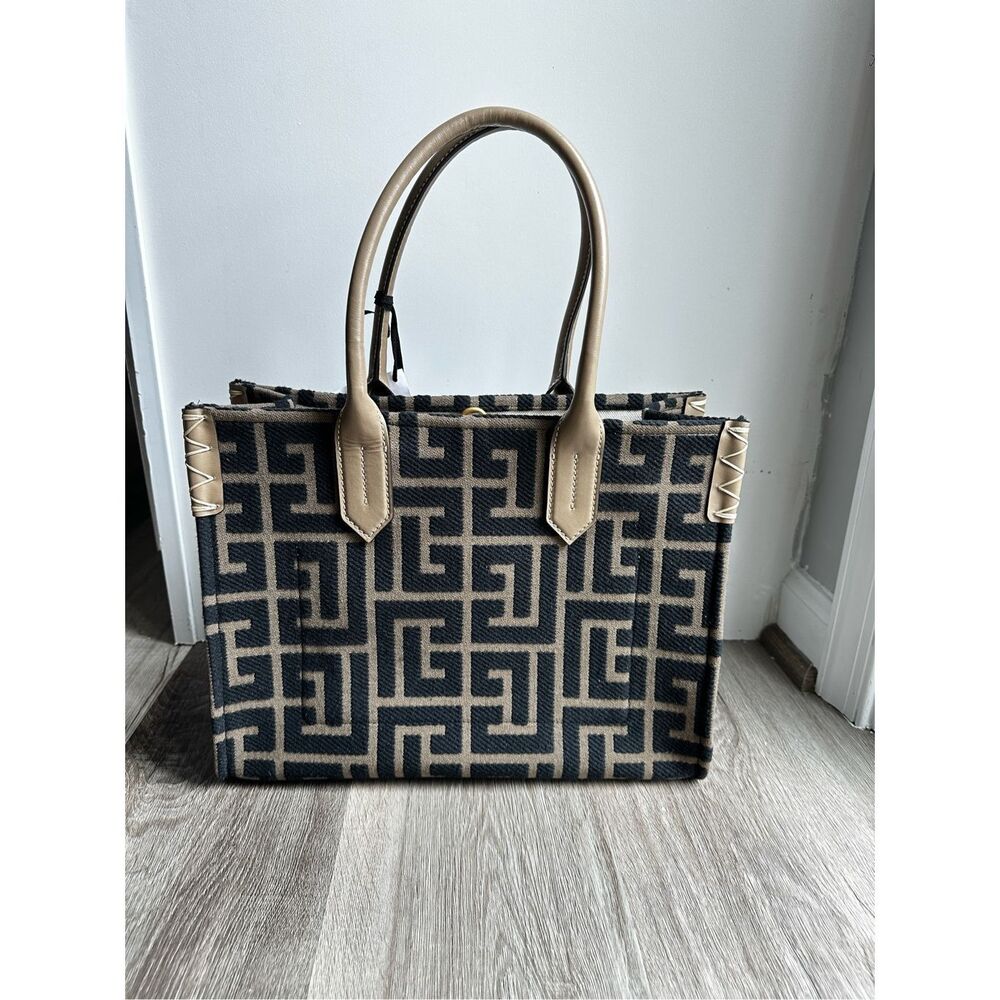 BALMAIN Khaki & Black B-Army 36 Monogram Jacquard Tote $1495 - Picture 8 of 13